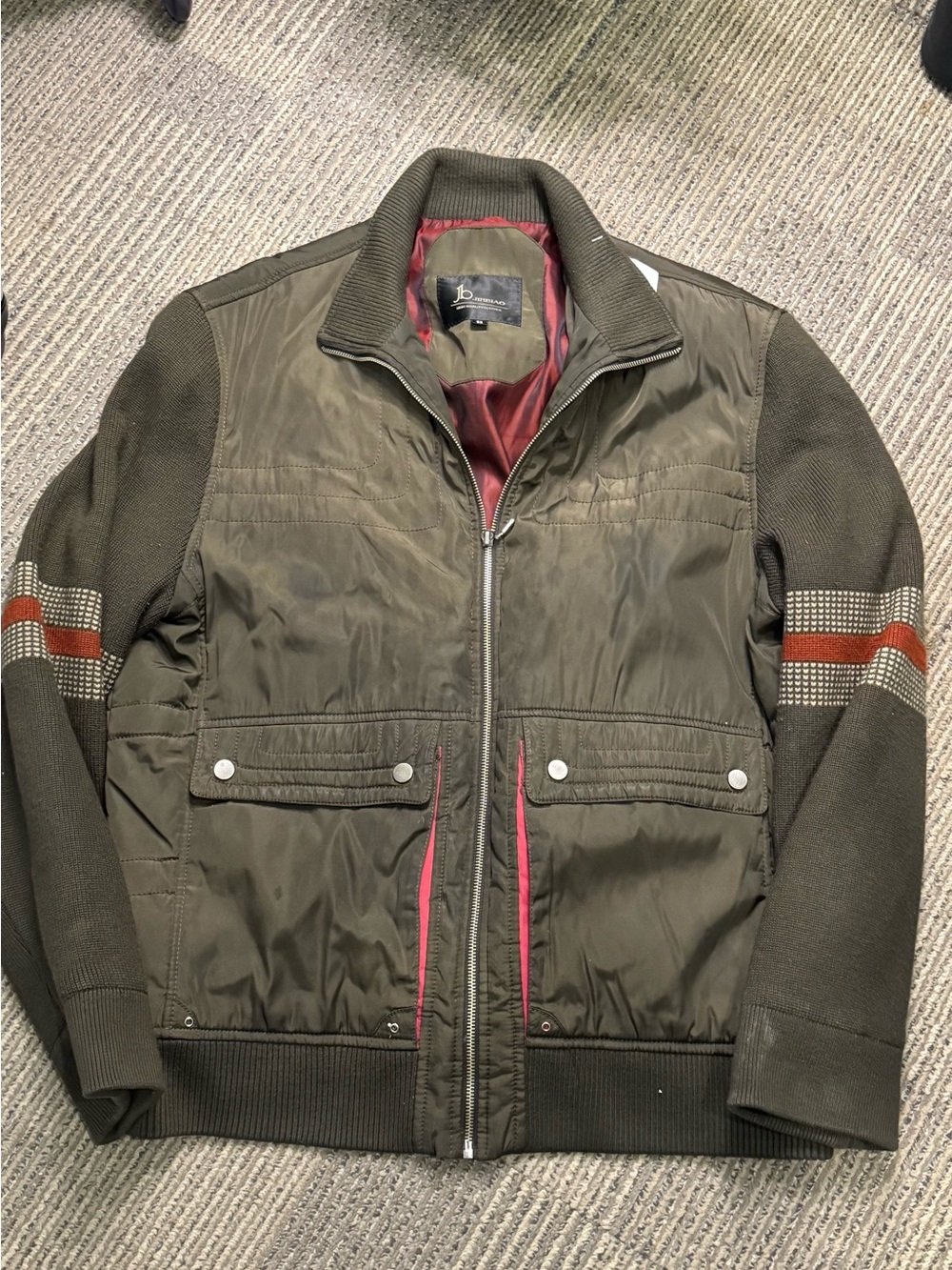 Men's Olive Green Quilted Jacket with Contrast Trim